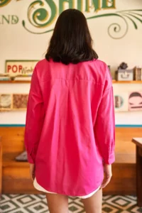 Olalook Women's Fuchsia Pocket Detailed Printed Woven Shirt - Image 5