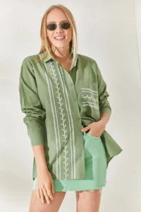 Olalook Mold Green Pocket Detailed Printed Woven Shirt - Image 2