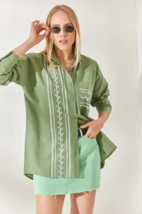 Olalook Mold Green Pocket Detailed Printed Woven Shirt - Image 4