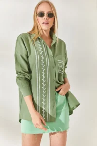 Olalook Mold Green Pocket Detailed Printed Woven Shirt - Image 5