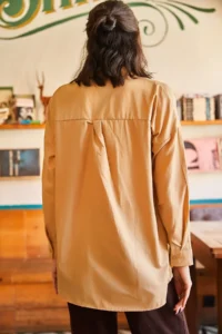Olalook Women's Camel Bird Sequin Detailed Woven Boyfriend Shirt - Image 2