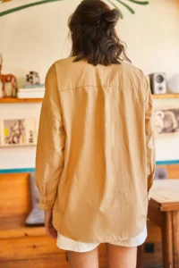 Olalook Women's Camel Sequin Detailed Woven Boyfriend Shirt - Image 2