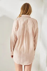 Olalook Women's Eye Beige Sequin Detailed Woven Boyfriend Shirt - Image 5