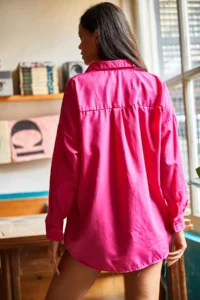 Olalook Women's Fuchsia Bird Sequin Detailed Woven Boyfriend Shirt - Image 2