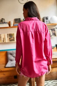 Olalook Women's Dark Fuchsia Sequin Detailed Woven Boyfriend Shirt - Image 2