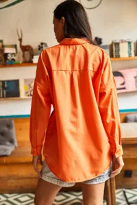 Olalook Women's Orange Sequin Detailed Woven Boyfriend Shirt - Image 2