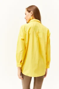 Olalook Women's Yellow Sequin Detailed Woven Boyfriend Shirt - Image 6