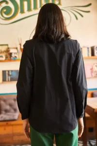 Olalook Women's Black Basic Woven Poplin Shirt - Image 5