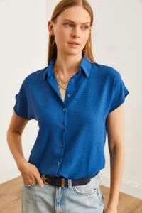 Olalook Women's Indigo Bat Woven Bodrum Shirt