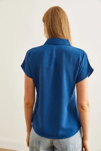 Olalook Women's Indigo Bat Woven Bodrum Shirt - Image 2