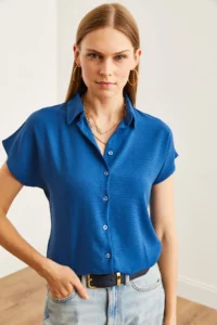 Olalook Women's Indigo Bat Woven Bodrum Shirt - Image 4