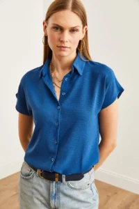 Olalook Women's Indigo Bat Woven Bodrum Shirt - Image 5