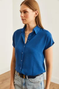Olalook Women's Indigo Bat Woven Bodrum Shirt - Image 6