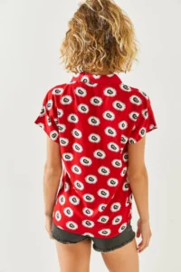 Olalook Women's Red Patterned Patterned Woven Bat Shirt - Image 7