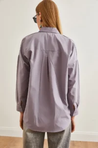 Olalook Women's Gray Palm Sequin Detailed Oversize Woven Poplin Shirt - Image 5