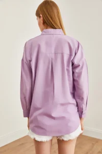 Olalook Women's Lilac Palm Sequin Detailed Oversize Woven Poplin Shirt - Image 5