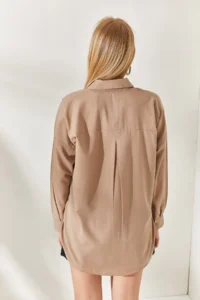 Olalook Mink Palm Sequin Detailed Oversize Woven Poplin Shirt - Image 5