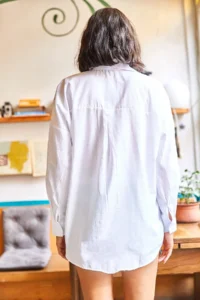 Olalook Women's White Palm Sequin Detailed Oversize Woven Poplin Shirt - Image 2