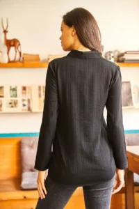 Olalook Women's Black Jacquard Textured Woven Shirt - Image 2