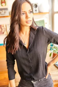 Olalook Women's Black Jacquard Textured Woven Shirt - Image 4