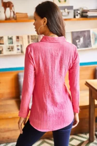 Olalook Women's Fuchsia Jacquard Textured Woven Shirt - Image 2