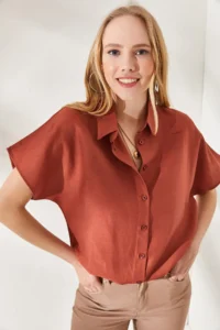 Olalook Women's Tile Bat Oversize Linen Shirt - Image 2