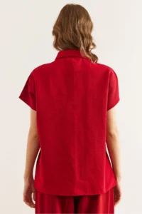 Olalook Women's Burgundy Bat Oversize Linen Shirt - Image 2