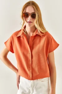 Olalook Women's Onion Skin Bat Oversize Linen Shirt - Image 2