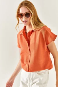 Olalook Women's Onion Skin Bat Oversize Linen Shirt - Image 3
