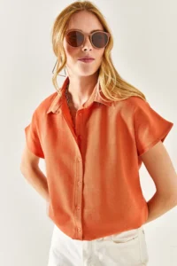 Olalook Women's Onion Skin Bat Oversize Linen Shirt - Image 4