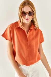 Olalook Women's Onion Skin Bat Oversize Linen Shirt - Image 5