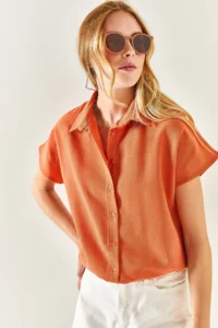 Olalook Women's Onion Skin Bat Oversize Linen Shirt - Image 6