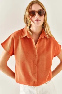 Olalook Women's Onion Skin Bat Oversize Linen Shirt - Image 7