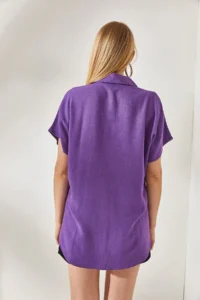 Olalook Women's Purple Bat Oversize Linen Shirt - Image 6