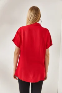 Olalook Women's Red Bat Oversize Linen Shirt - Image 7