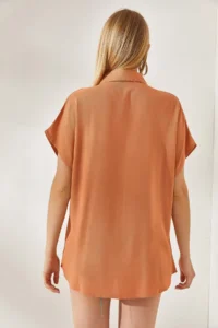Olalook Women's Salmon Bat Oversize Linen Shirt - Image 5