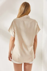 Olalook Women's Stone Bat Oversize Linen Shirt - Image 7