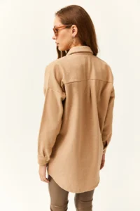 Olalook Women's Floral Camel Sequin Detailed Oversize Stash Shirt - Image 6