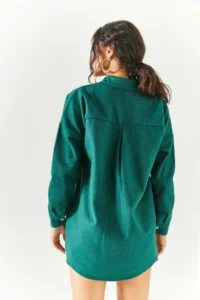 Olalook Women's Floral Emerald Green Sequin Detailed Oversize Stash Shirt - Image 7