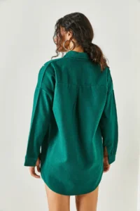 Olalook Women's Leaf Emerald Green Sequin Detailed Oversize Stash Shirt - Image 6