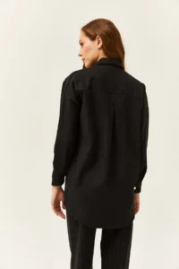 Olalook Women's Leaf Black Sequin Detailed Oversize Stamp Shirt - Image 6