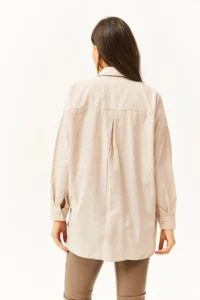 Olalook Women's Beige Oval Woven Shirt with Stones on the Front and Collar - Image 5