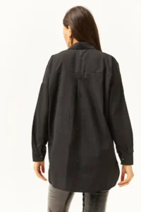 Olalook Women's Black Oval Woven Shirt with Stones on the Collar and Front - Image 6
