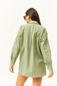 Olalook Women's Mold Green Oval Woven Shirt with Stones on the Collar and Front - Image 5