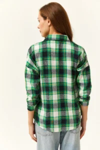 Olalook Women Green Yellow Plaid Oduncu Shirt - Image 5