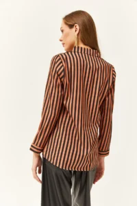Olalook Women Brick Rejection Striped Weaving Shirt - Image 2