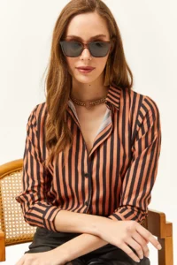 Olalook Women Brick Rejection Striped Weaving Shirt - Image 3