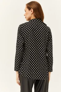 Olalook Women's Black Polka Dot Patterned Woven Viscose Shirt - Image 2