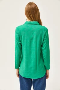 Olalook Women's Flower Grass Jacquard Satin Detailed Woven Shirt - Image 2