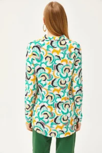 Olalook Women's Grass Green Geometric Patterned Woven Shirt - Image 2